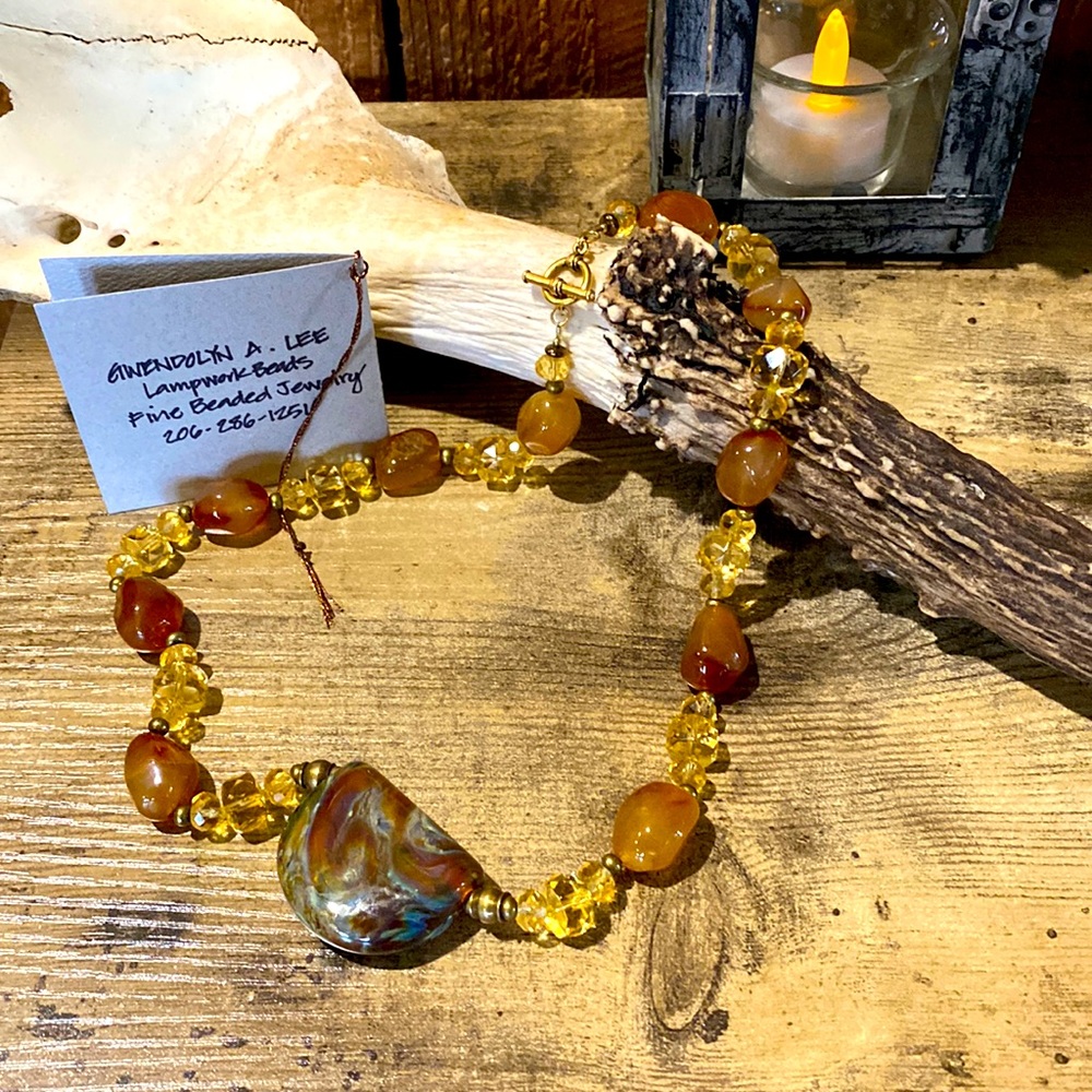 Artisan Italian Moretti Glass, Sterling Silver, Citrine Necklace